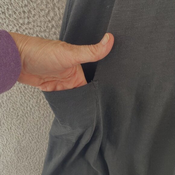 J Jill Dress Womens Large Black Modal Blend Swing Tee Shirt Pleated Pockets Knit - Picture 5 of 11